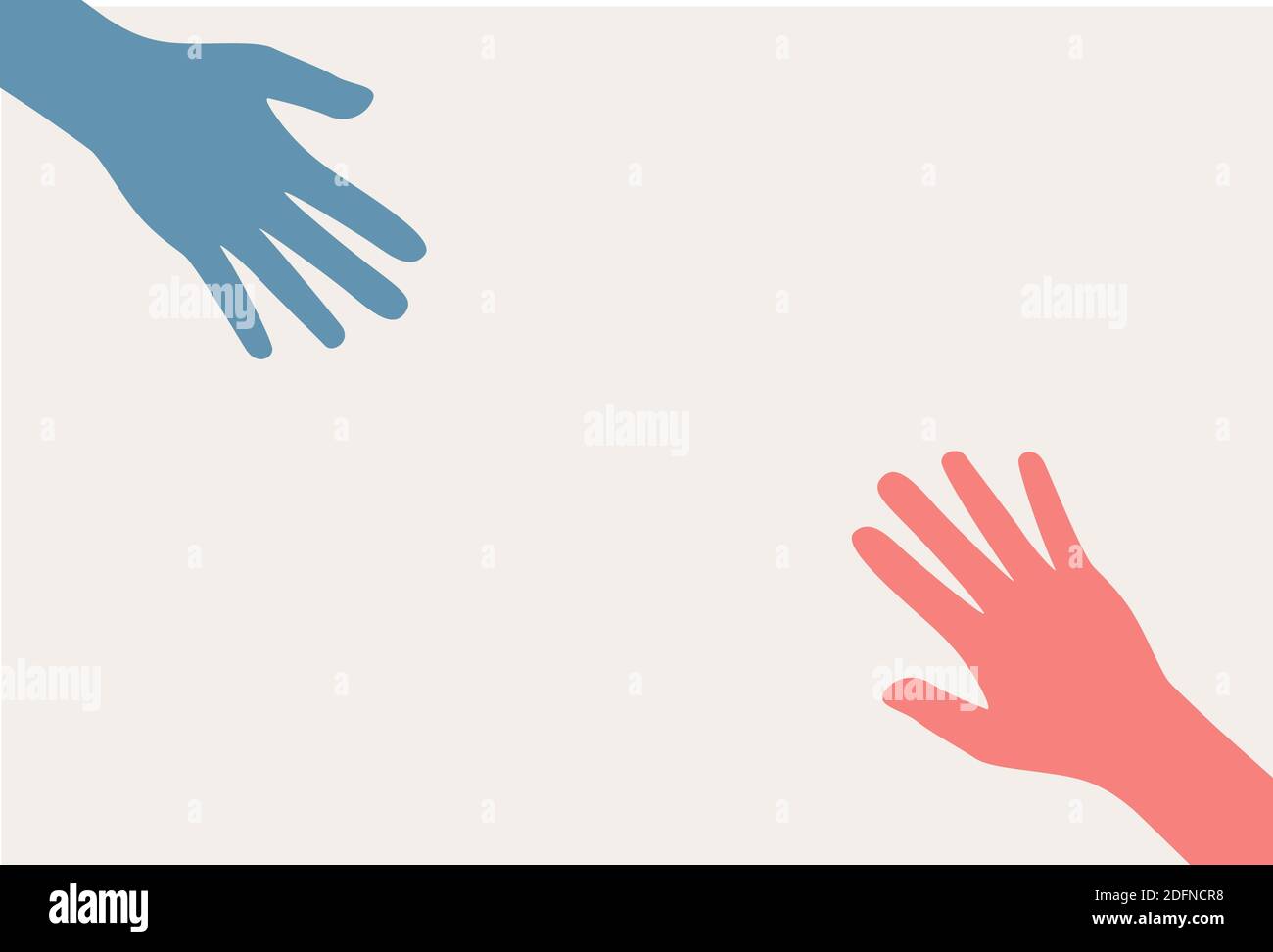 Two hands silhouette reaching towards each other. Vector Illustration. Stock Vector