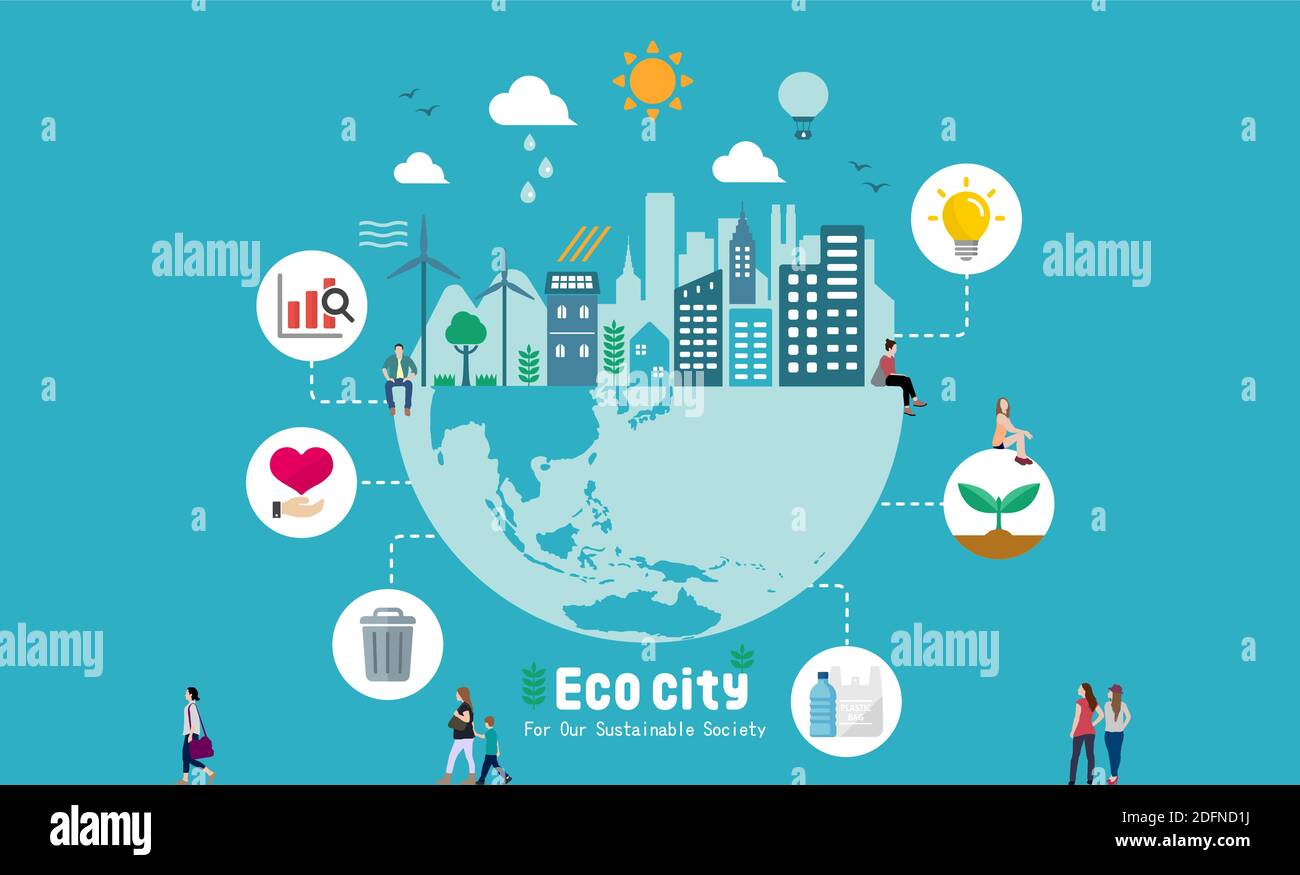 Ecology life, eco city vector banner illustration ( ecology concept ...