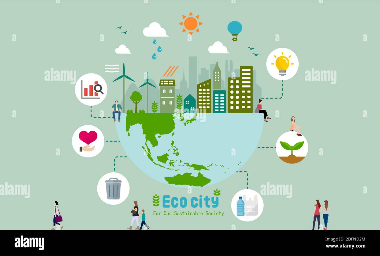 Ecology life, eco city vector banner illustration ( ecology concept ...