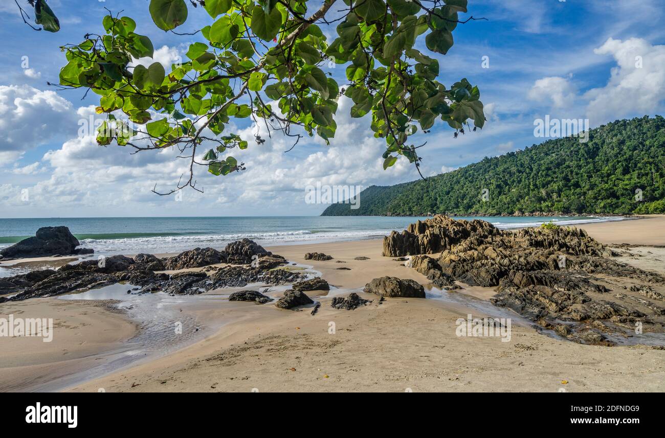 rock outcrops at the secluded beach of rainforest surrounded Etty Bay near Innisfail, North Queensland, Australia Stock Photo