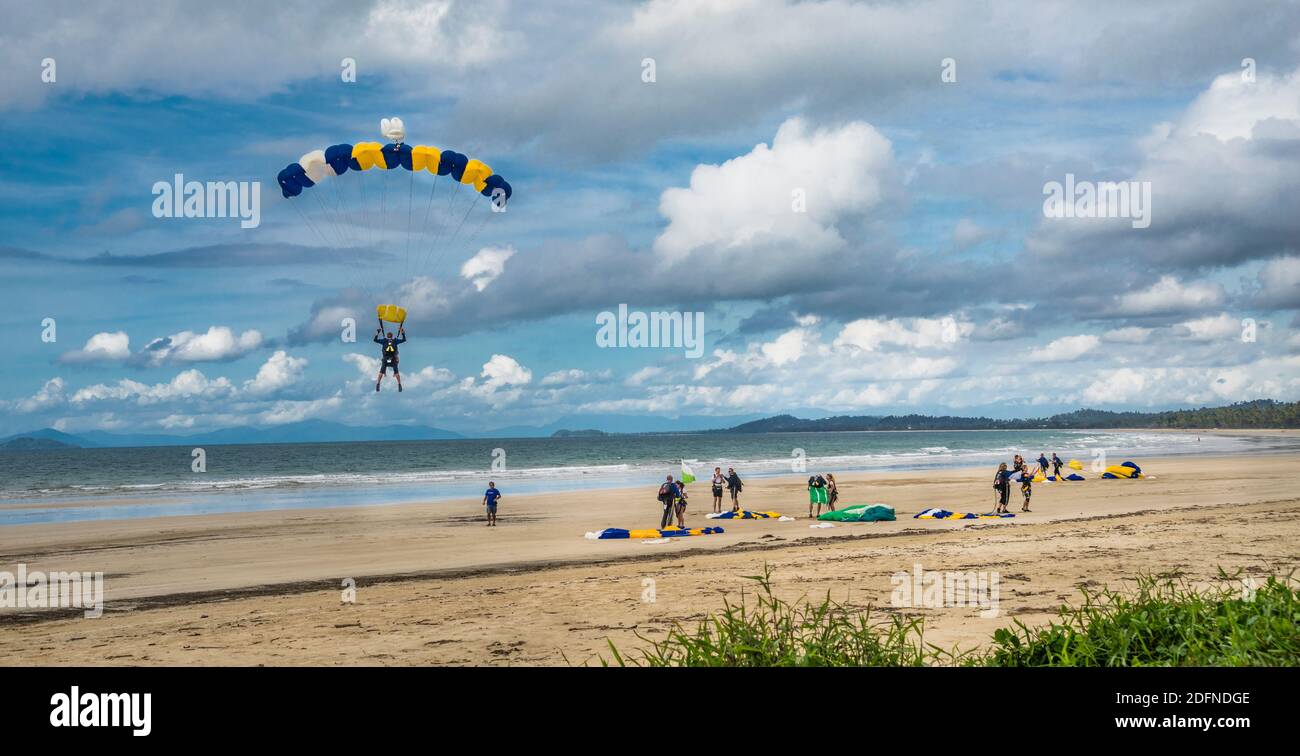skydiving landing site at Mission Beach, Clump Point, Cassowary Coast Region, Queensland, Australia Stock Photo