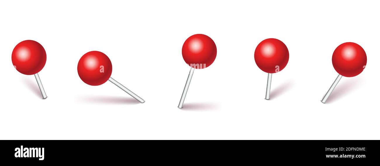 Set of plastic pushpins pins with shadow isolated on white background ...