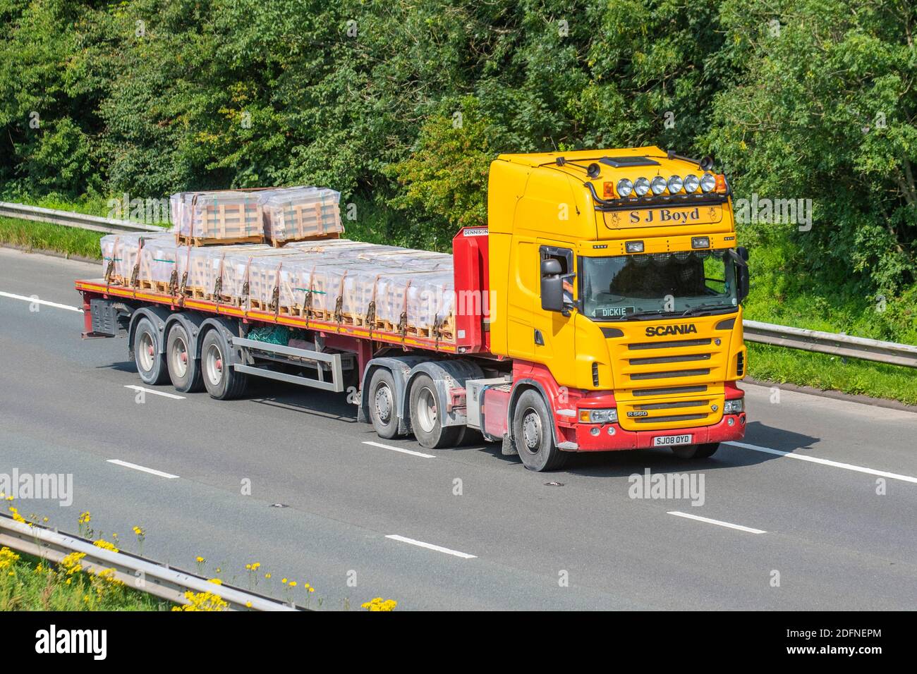 Dickie Driving S J Boyd Haulage Delivery Trucks Lorry Heavy Duty Vehicles Transportation Truck Cargo Carrier Scania R560 Vehicle European Commercial Transport Industry Hgv M6 At Manchester Uk Stock Photo Alamy