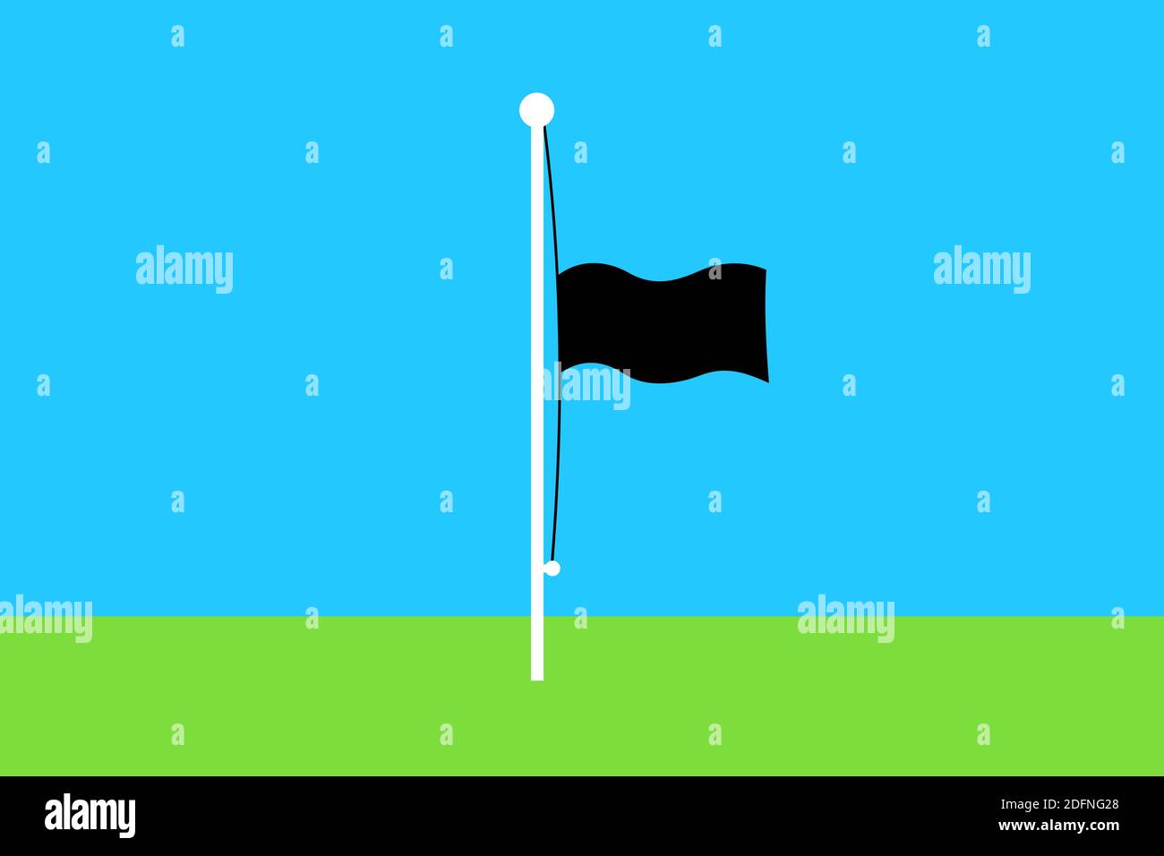 Black flag is flying below the summit on a pole / mast. Halfpole and