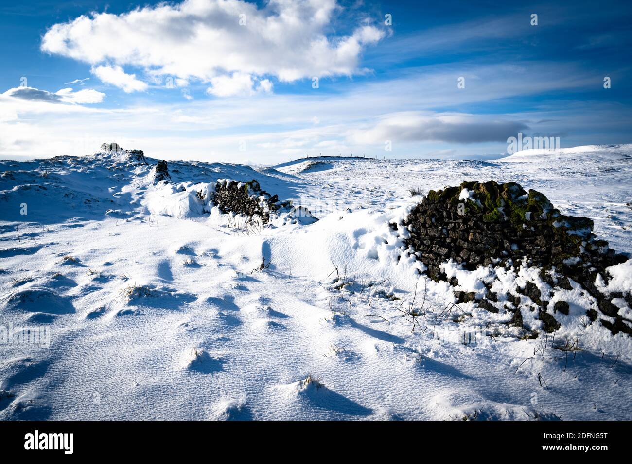 Stone Wall and Snow, Langstrothdale, Yorkshire Dales Stock Photo