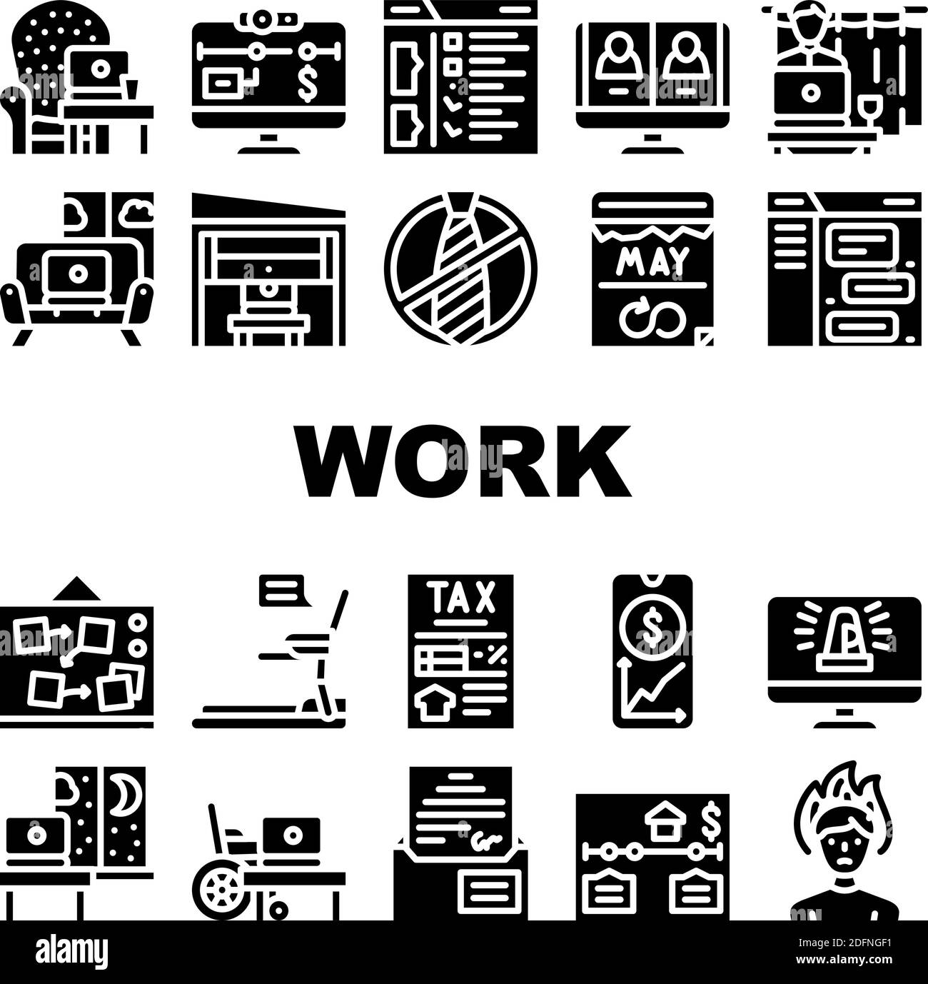 Remote Work From Home Collection Icons Set Vector Stock Vector Image ...
