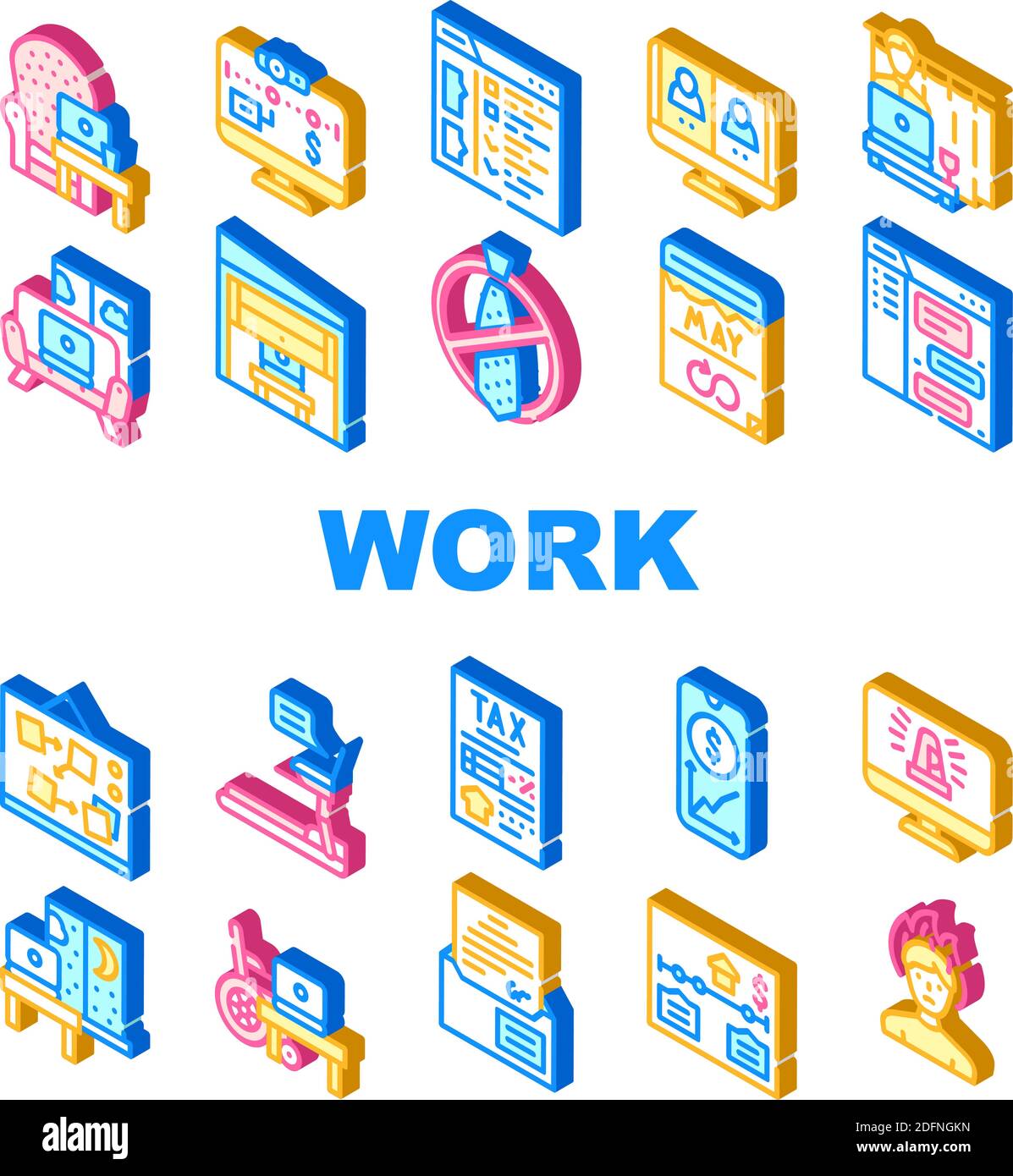 Remote Work From Home Collection Icons Set Vector Stock Vector Image ...