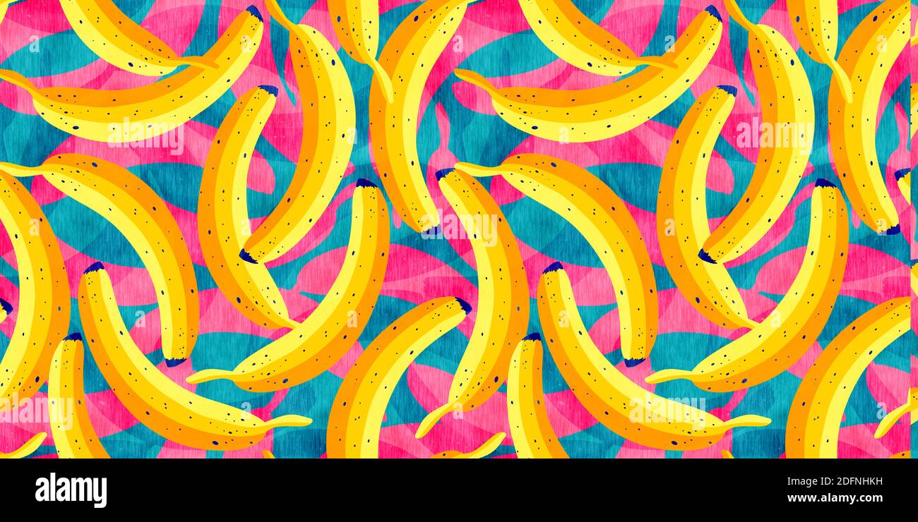 Seamless vintage pattern with yellow bananas in pop art style. Banana ...