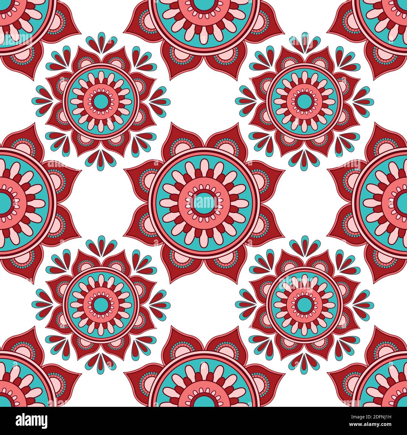 Mandala seamless pattern vector. A symmetrical round red ornament. Ethnic draw Stock Vector