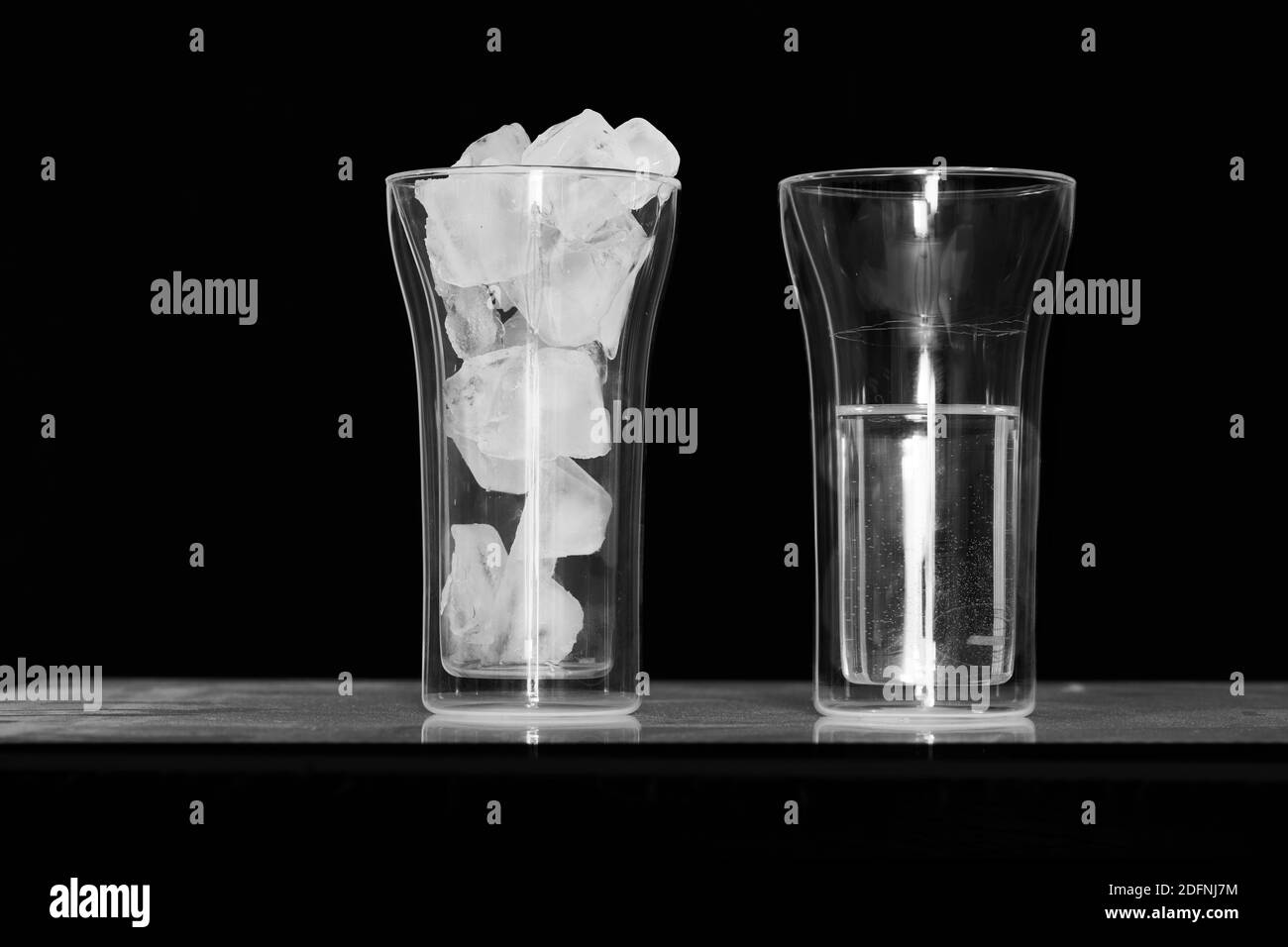 Ice melting one glass full of ice, the other when the ice has melted