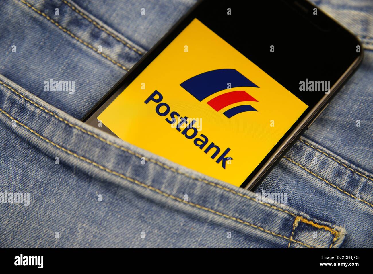Viersen Germany November 9 Close Up Of Isolated Mobile Phone With Postbank Logo Lettering In Jeans Pocket Stock Photo Alamy