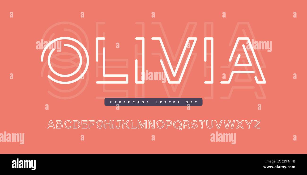 Vector rounded linear sans uppercase letter set, alphabet, typography Stock Vector