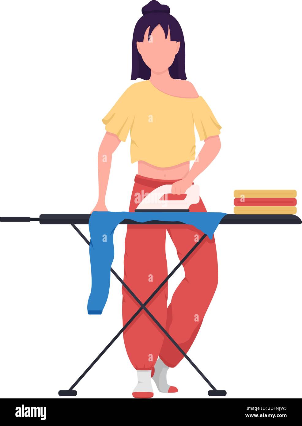 Woman ironing clothes flat color vector faceless character Stock Vector