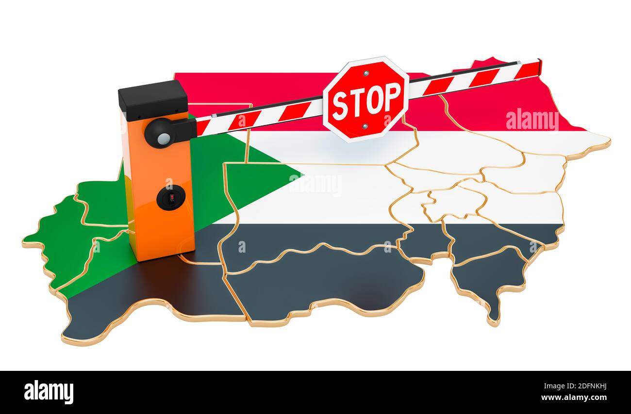Samad Border Border close in Sudan. Customs and border protection concept. 3D ...