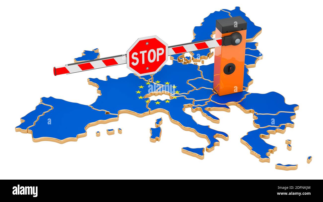 Border close in the European Union. Customs and border protection concept. 3D rendering isolated