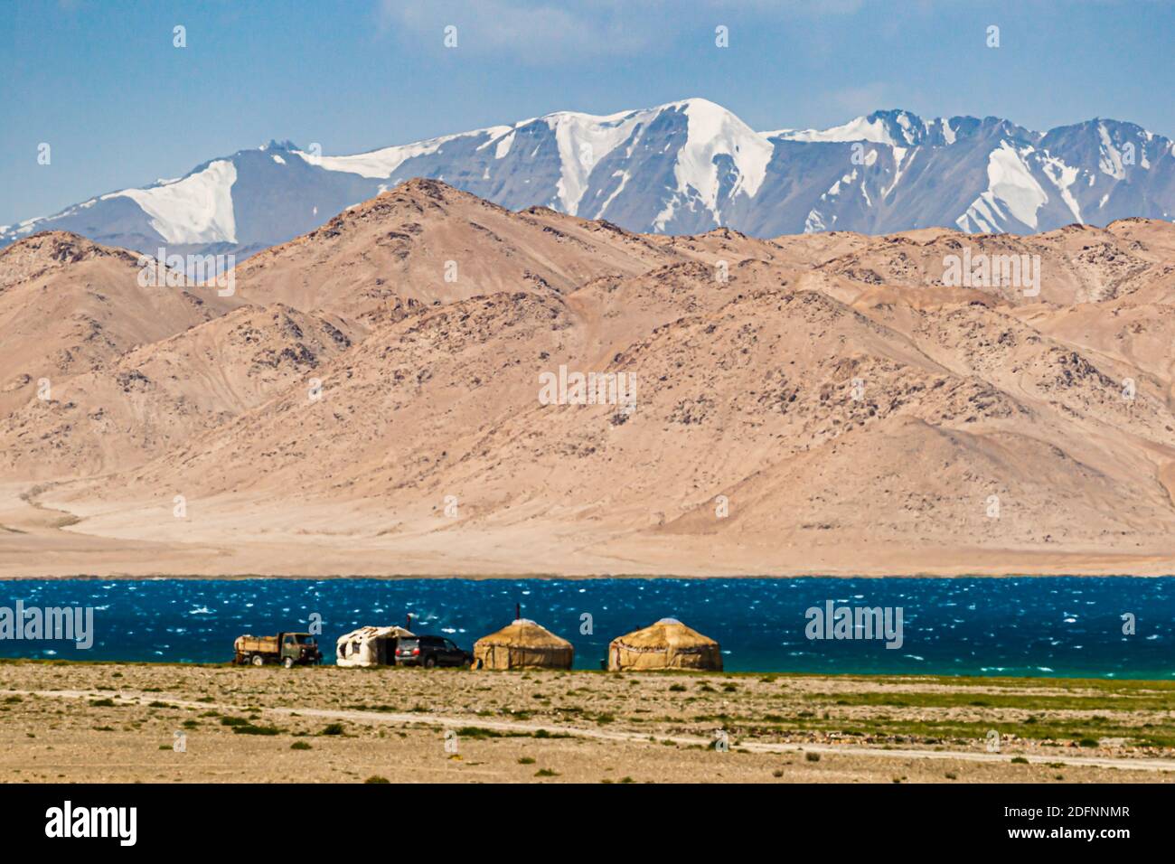 Nomads in yurts on Silk Road near Karakul, Tajikistan Stock Photo