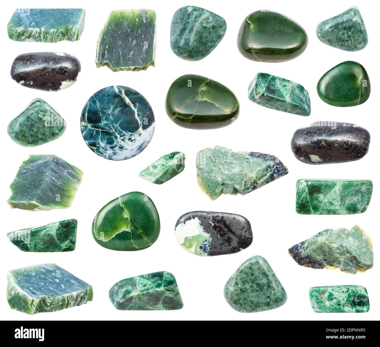 collection of various Jade natural mineral gem stones and samples of rock  isolated on white background Stock Photo - Alamy