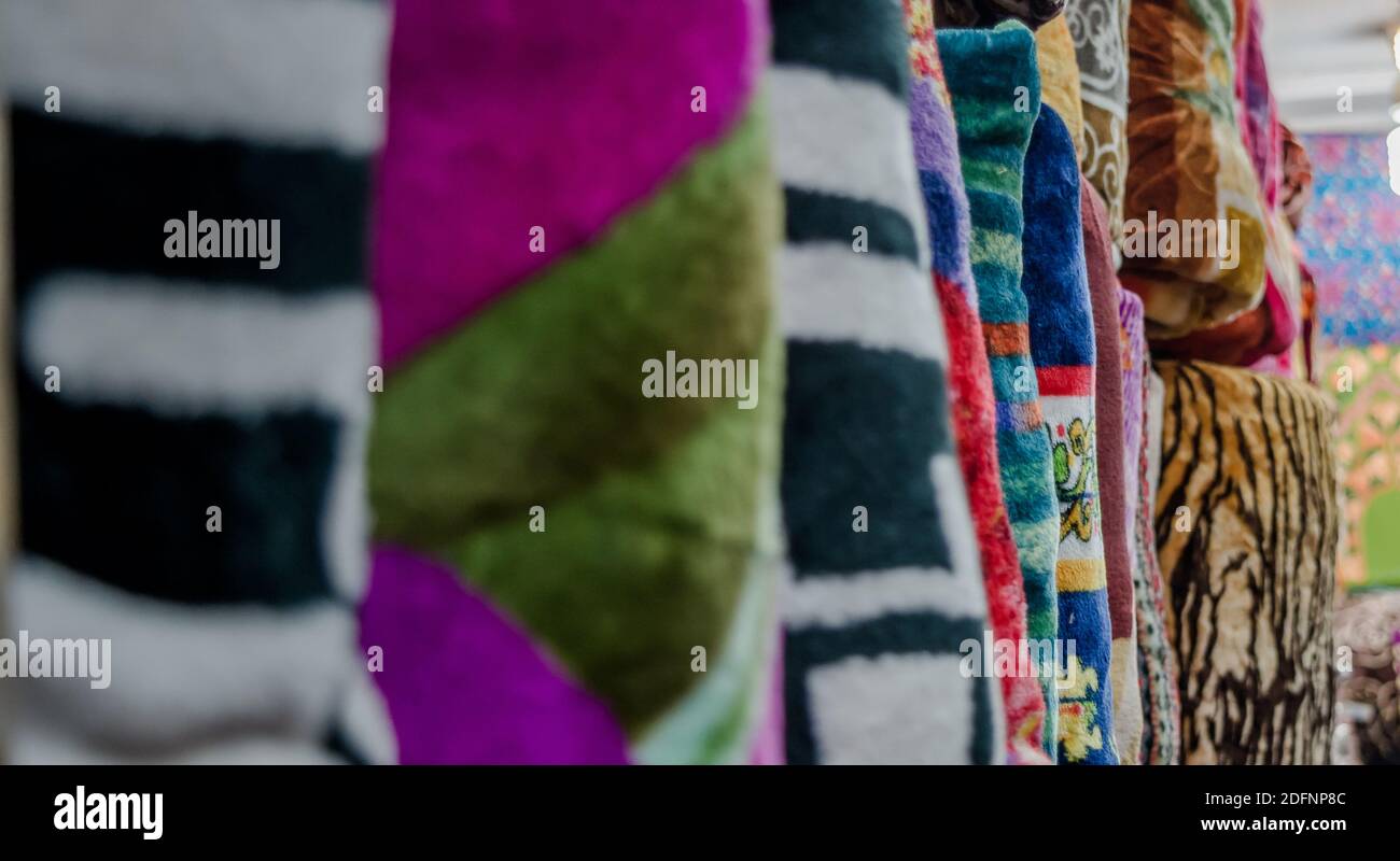 handmade colorful soft blankets made from bird bulbul fur, Patnitop Jammu Stock Photo