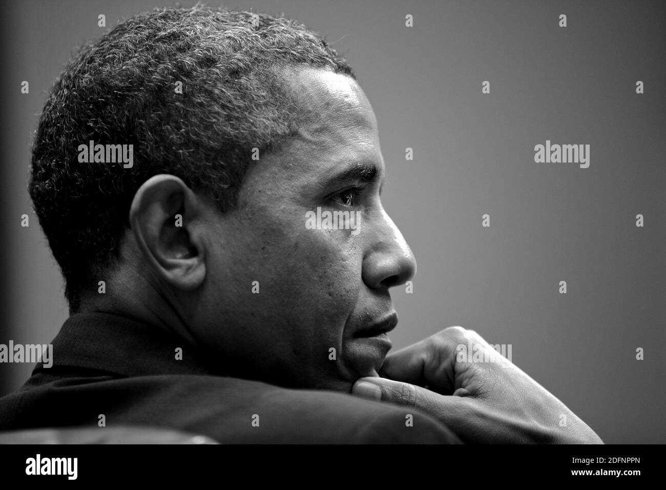 WASHINGTON DC, USA - 28 January 2013 - Portrait of US President Barack Obama attends a meeting in the Roosevelt Room of the White House, Jan. 28, 2013 Stock Photo