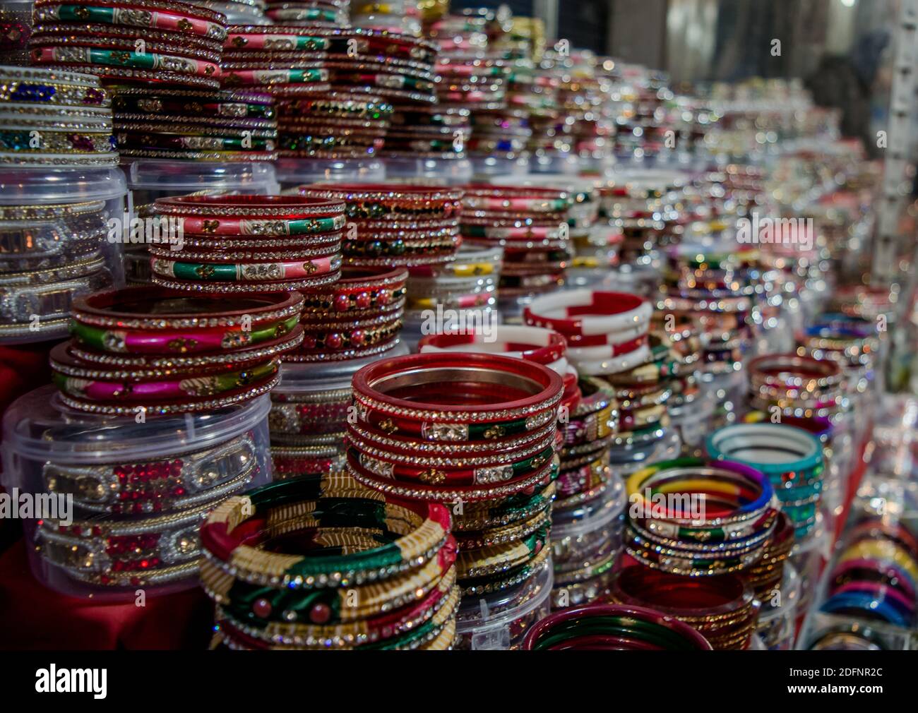 Beautiful colorful Bangles at Katra main market of Jammu Stock Photo