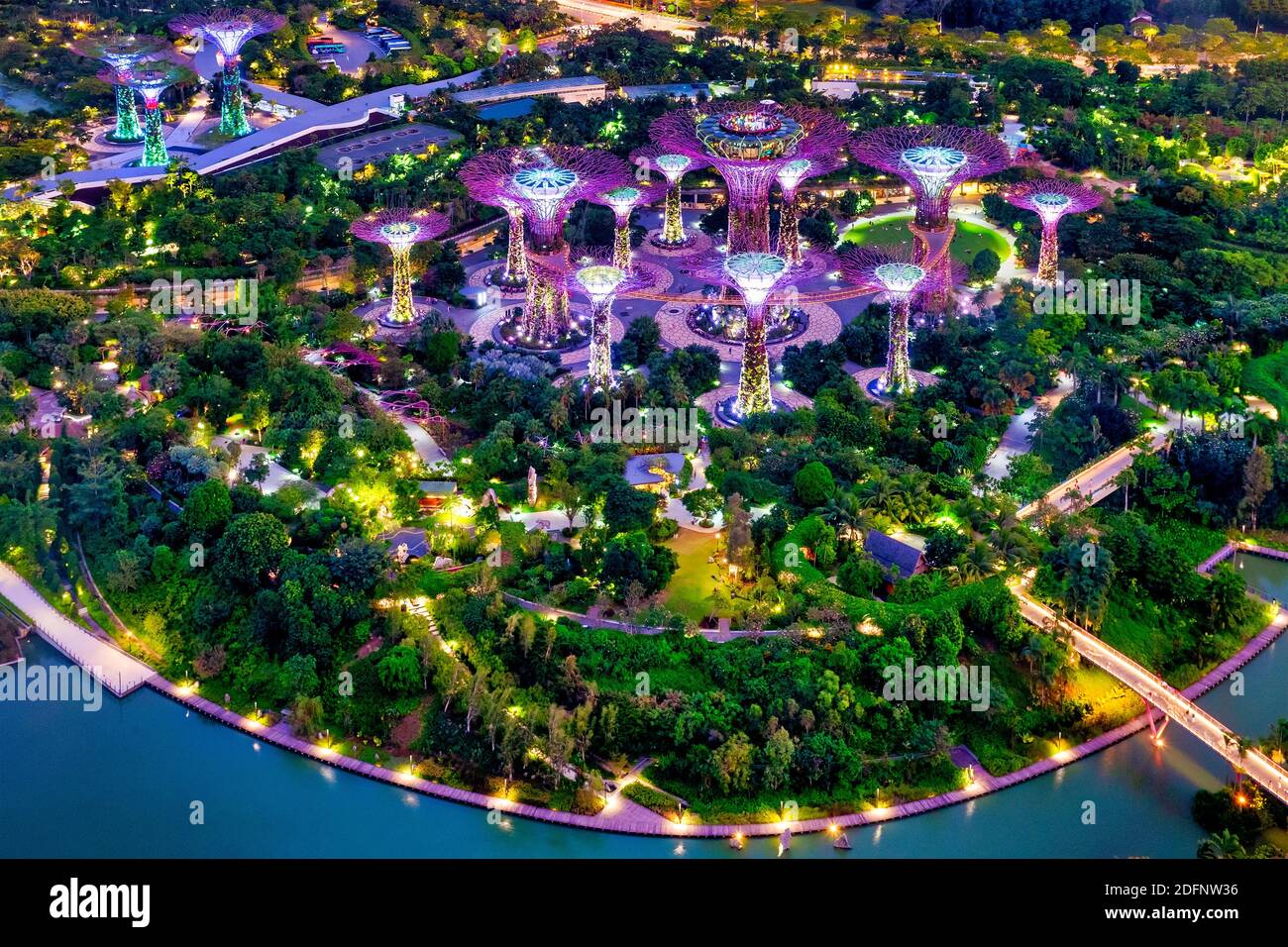 View of Gardens by the bay from the Marina Bay Sands Skypark, Singapore Stock Photo