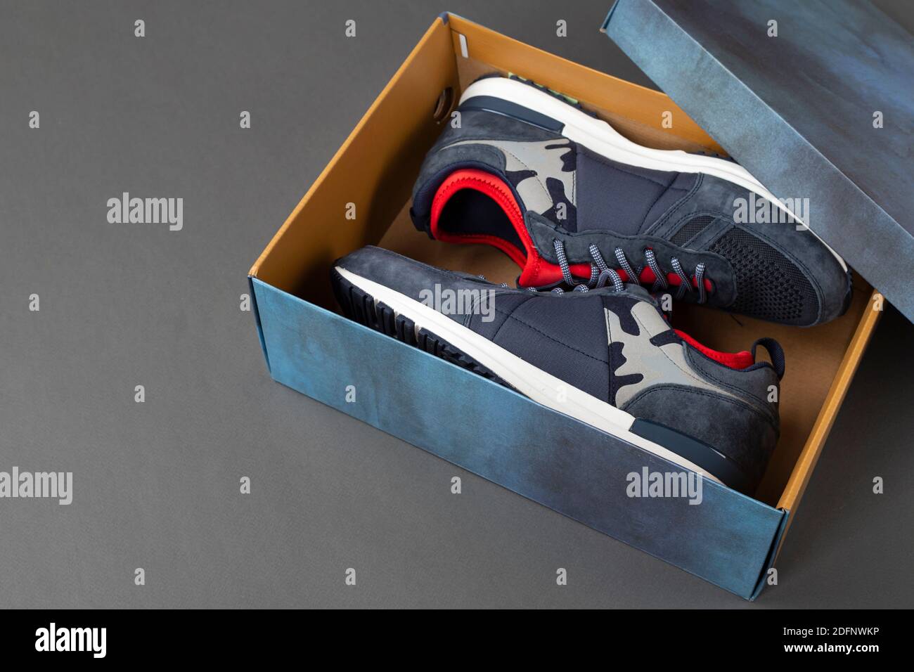 Download Side View Of Plain Shoe Box Mockup On Grey Background New Pair Of Insulated Sneakers Inside Shoe Box Space For Text Stock Photo Alamy