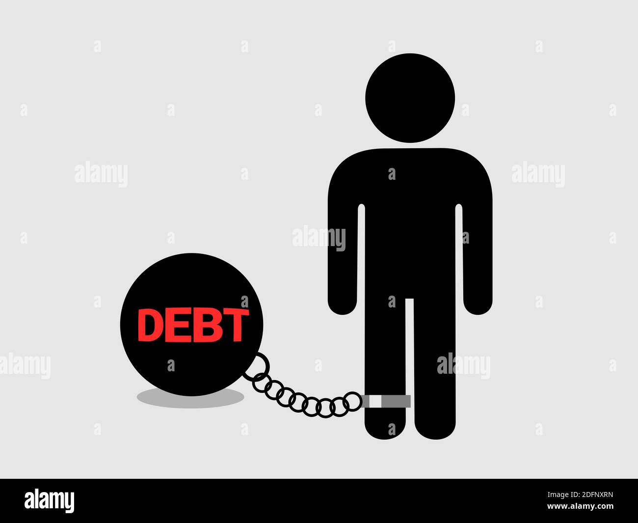 Debtor as prisoner - man is limited to move because of financial debt. Bad personal economical situation and condition. Vector illustration Stock Photo