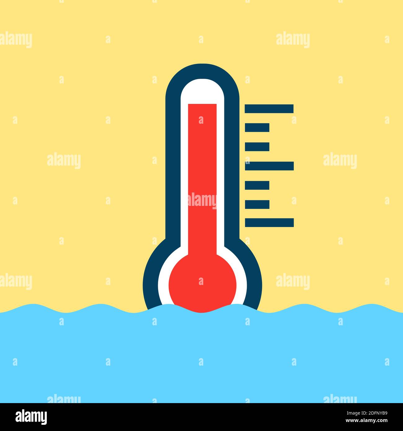 High temperature of the warm water - hot and boiling liquid is measured by  thermometer. Vector illustration Stock Photo - Alamy