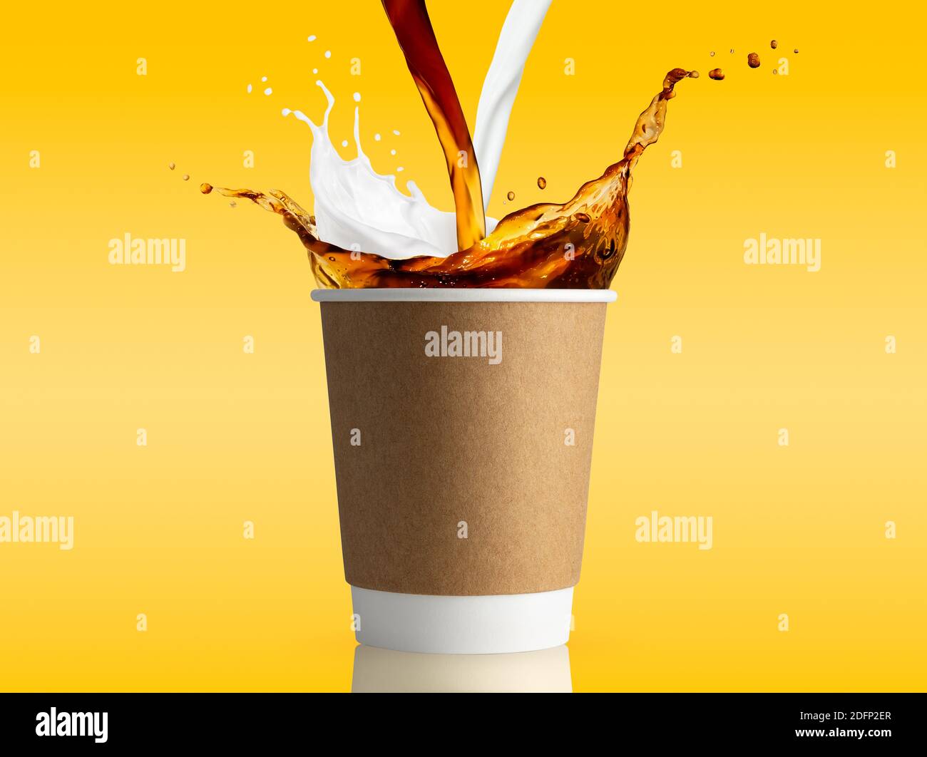 disposable cup with coffee and milk splashes Stock Photo Alamy