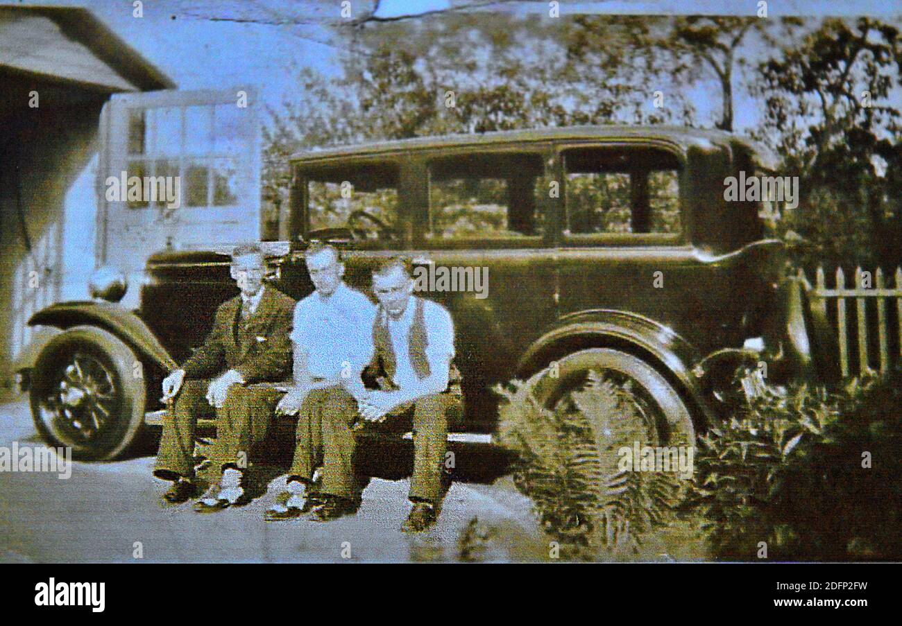 Ford Lincoln Car and Men 1920's Chicago Dillinger Stock Photo