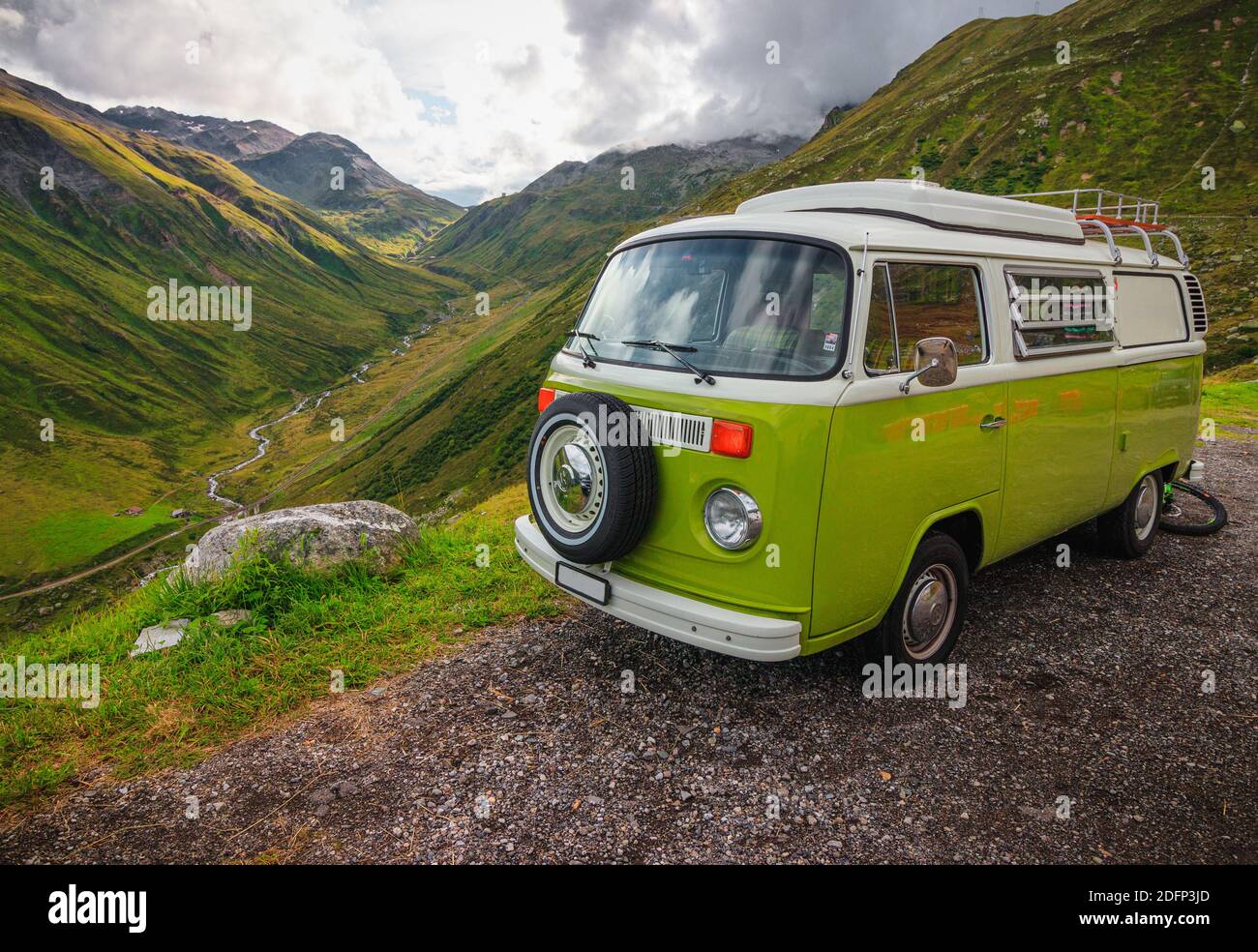 VW T2 Van Bus old bus in the swiss Alps Stock Photo - Alamy