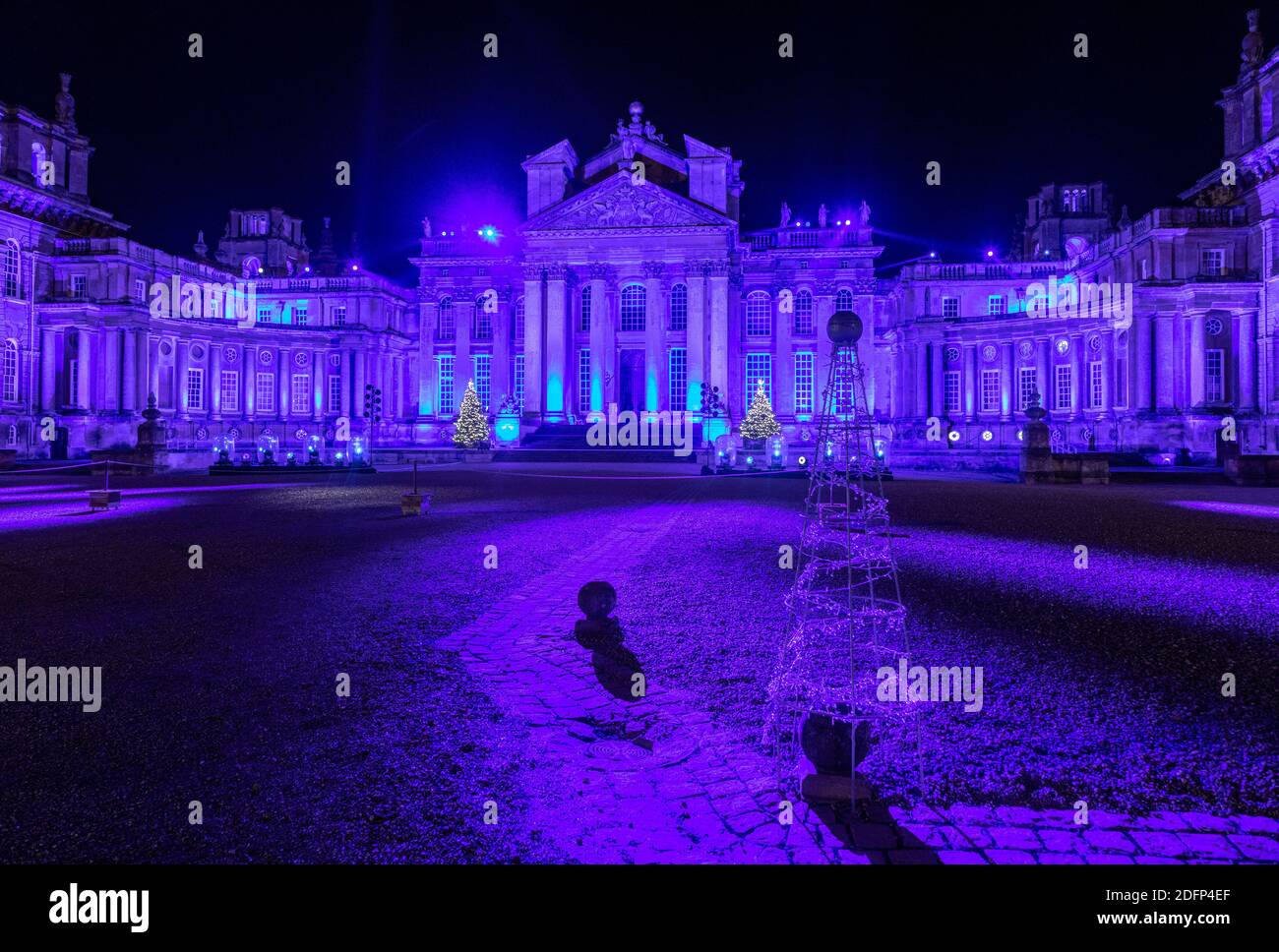 Blenheim Palace illuminated for Christmas as part of the Blenheim Christmas lights trail. Stock Photo