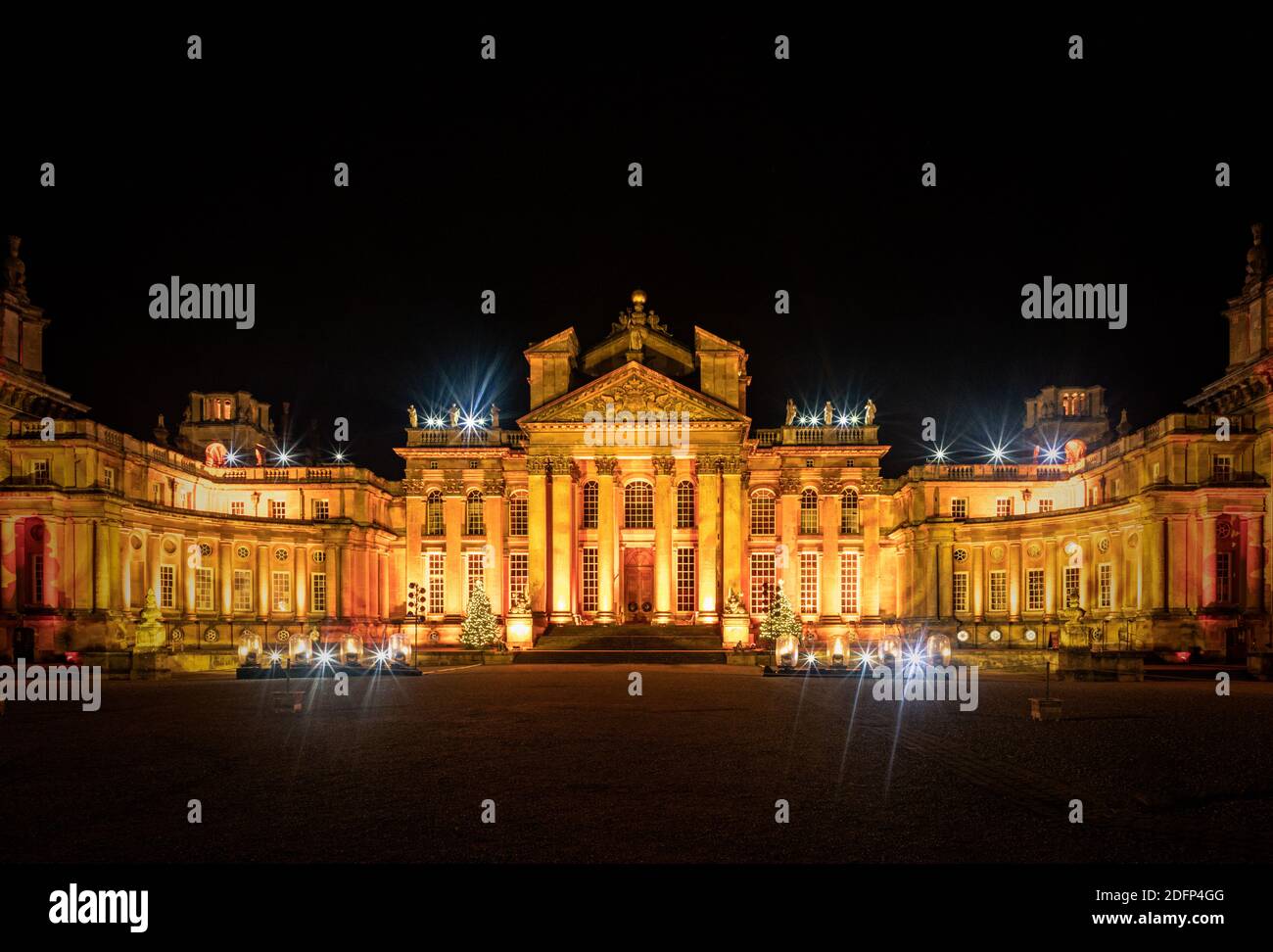 Blenheim Palace illuminated for Christmas as part of the Blenheim Christmas lights trail. Stock Photo