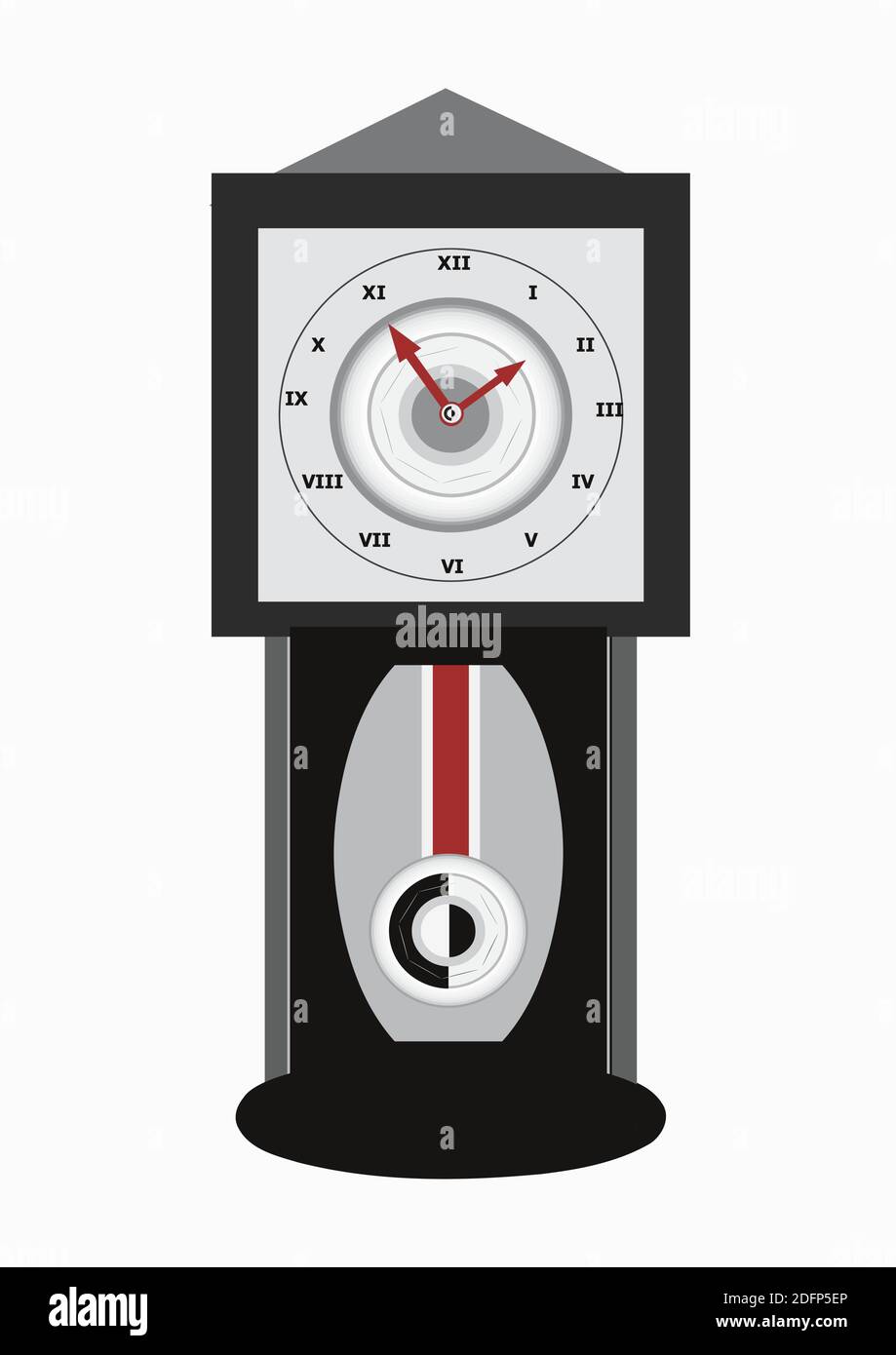 Black and white, vintage wall clock, vector illustration, isolated on
