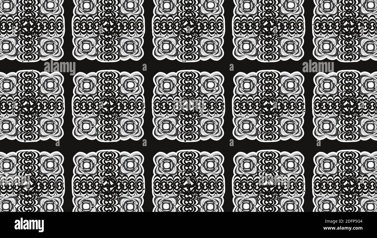 Black and white, seamless pattern with floral icons, vector wallpaper. Stock Vector