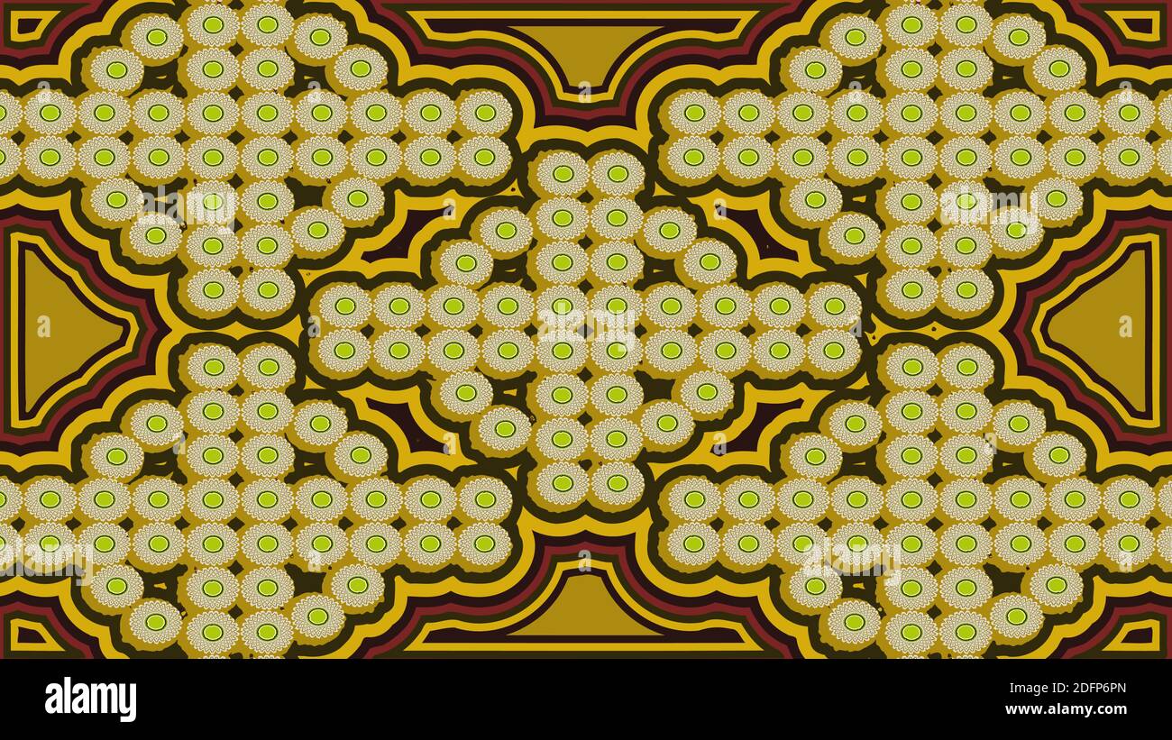 Vector artwork, pattern with green stone circles, isolated on brown background. Stock Vector