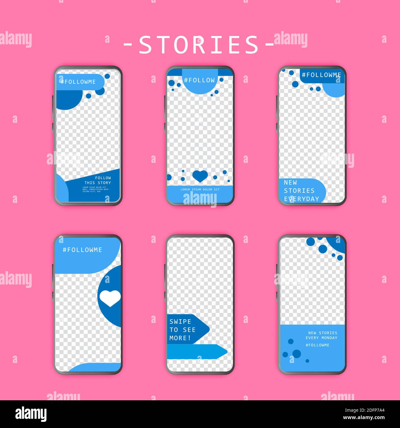 Story frame template social media business vector illustration in blue color. Trendy abstract photo frame blank stories template Stock Vector
