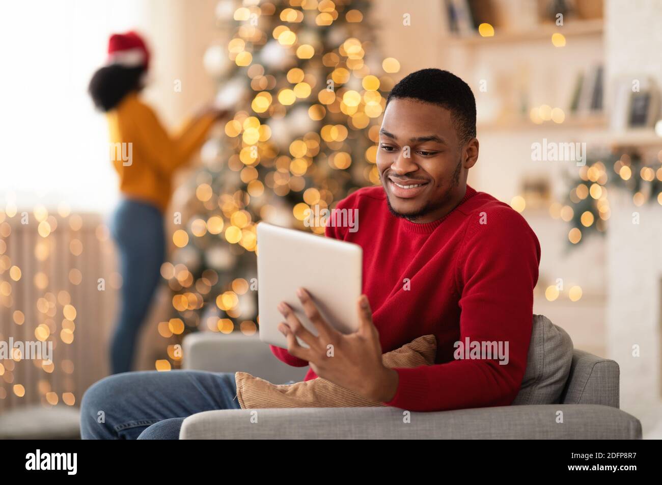 Selection of gifts for family and online shopping at home Stock Photo
