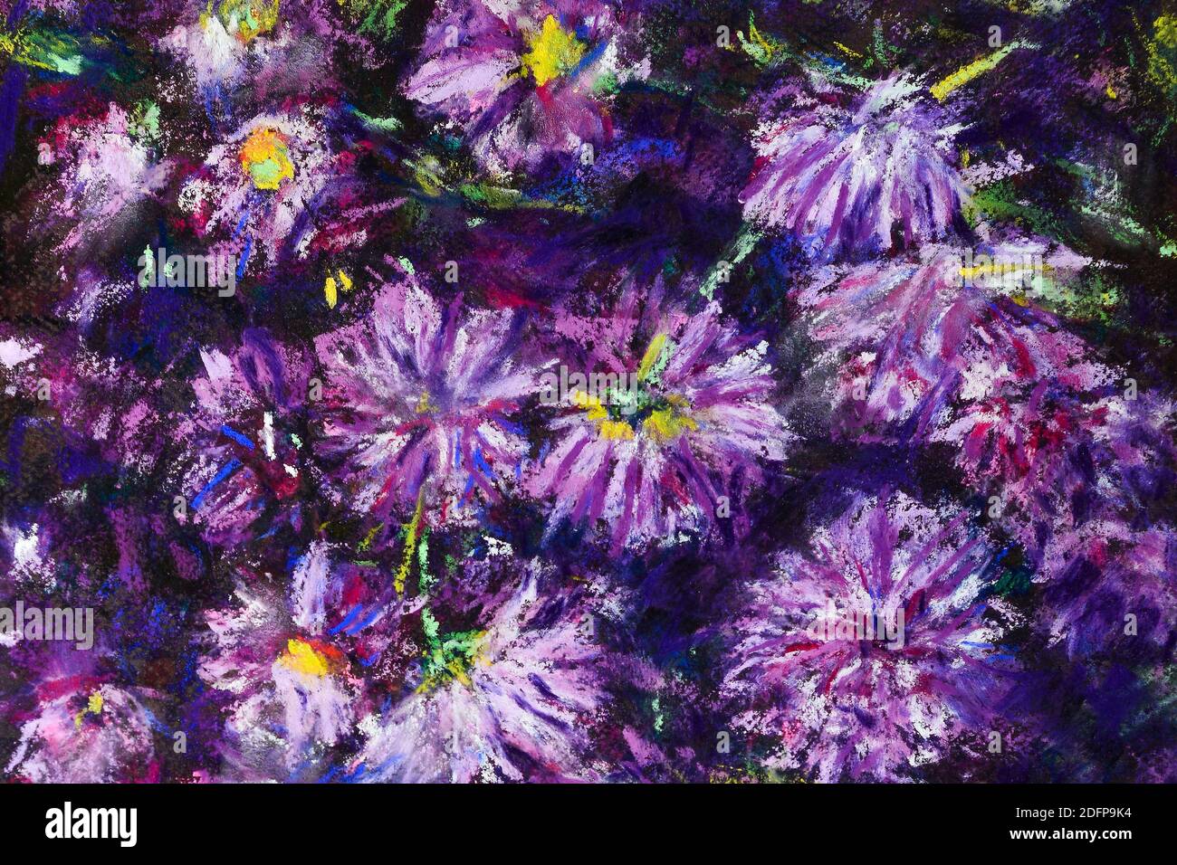 Colorful dreams. Drawing with pastels, paper still life of