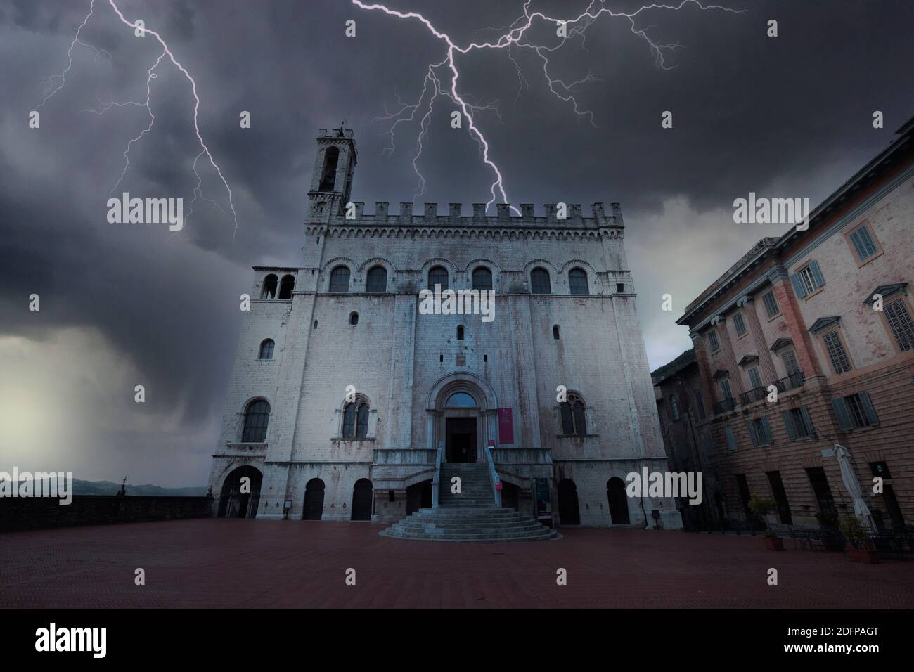 Gubbio with thunderstorm Stock Photo