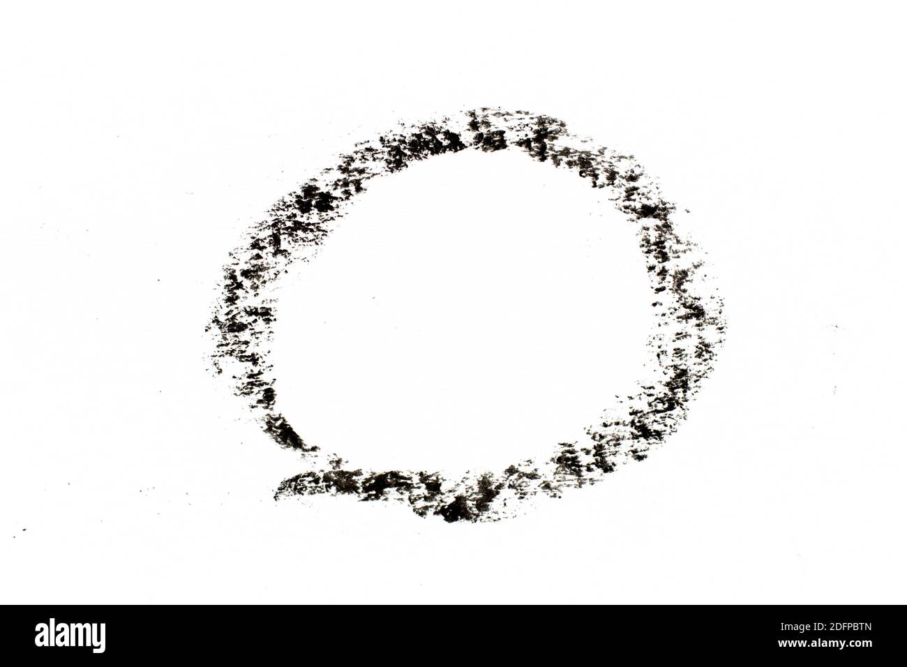 Black color oil pastel drawing in circle or round shape on white paper