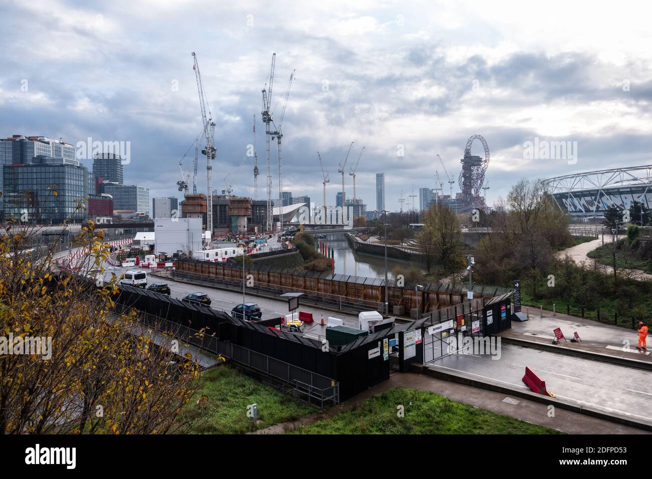 London, UK - December 2020 : Construction site of  East Bank, Queen Elizabeth Olympic Park Stock Photo