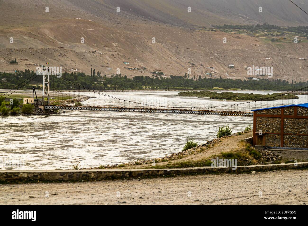 Border with Afghanistan in Pashor, Tajikistan Stock Photo