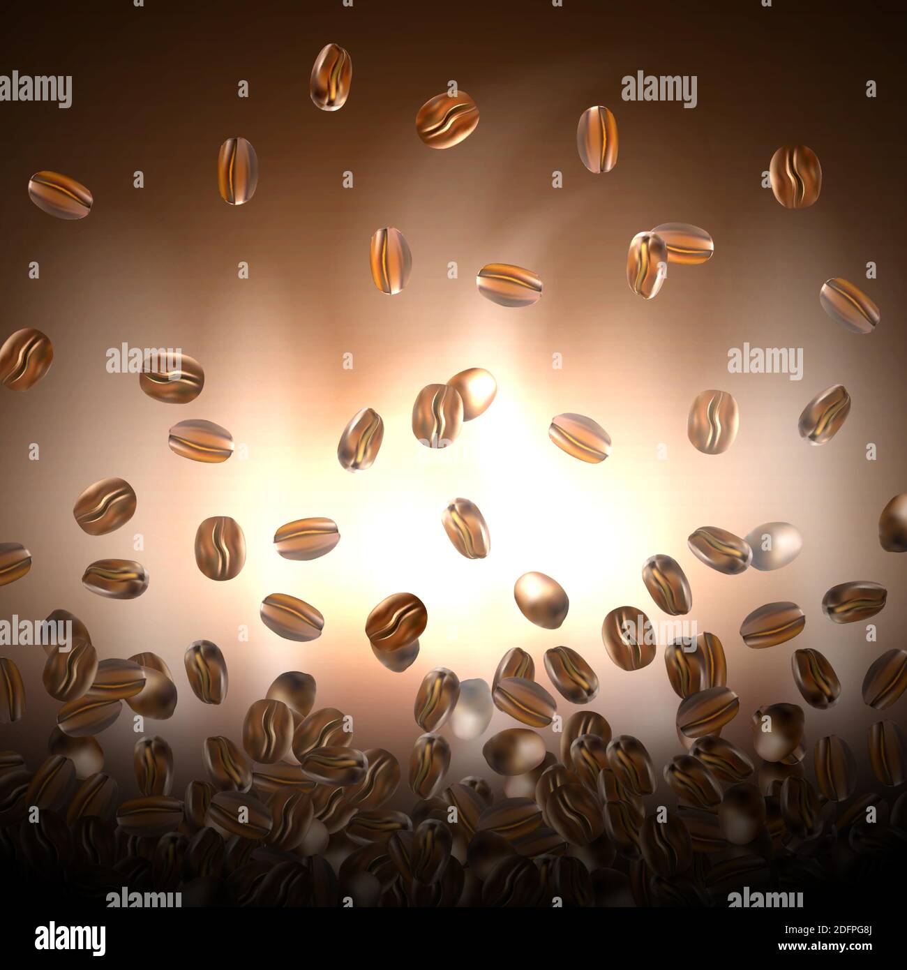 Coffee beans dropping in to pile of coffee beans roasting with smoke. Aromatic coffee beans excellent drink in the morning. Stock Vector