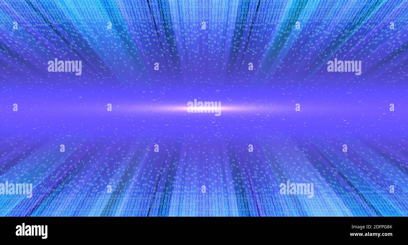 Signs of light in the structural data tunnel. Binary code digital technology. From Chaos to System. Artificial intelligence.Big data.Smart system. Stock Vector