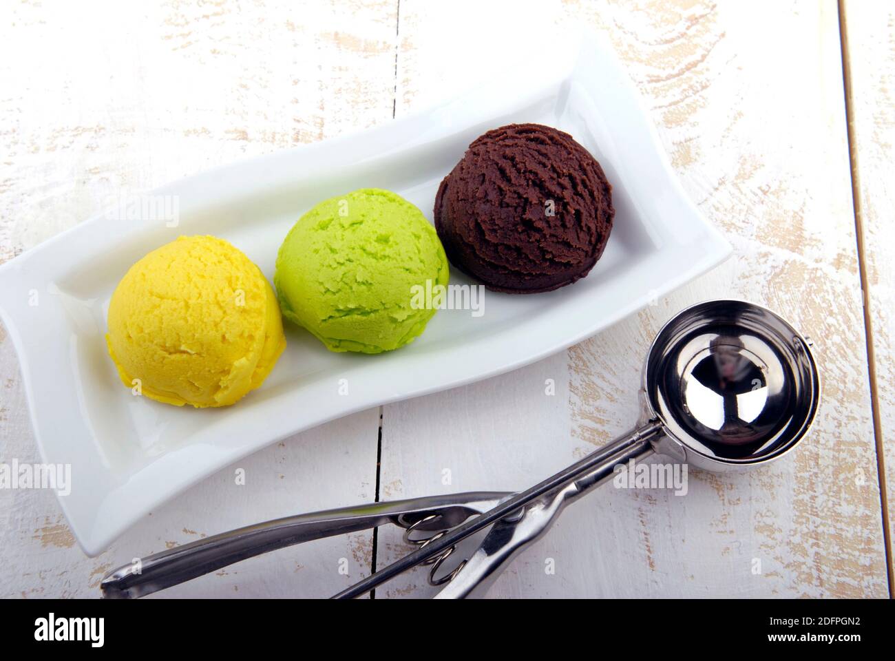 Three ice creams balls Stock Photo Alamy