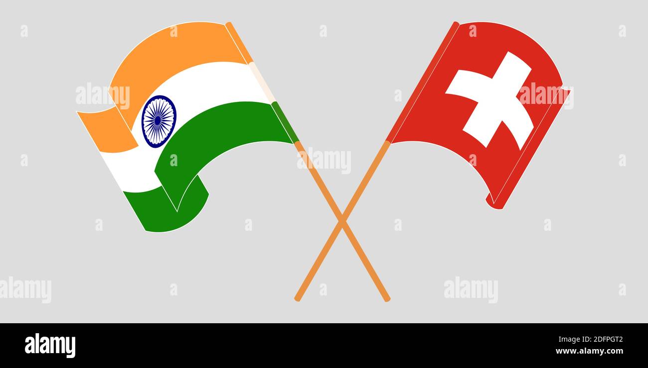Crossed and waving flags of Switzerland and India. Vector illustration ...