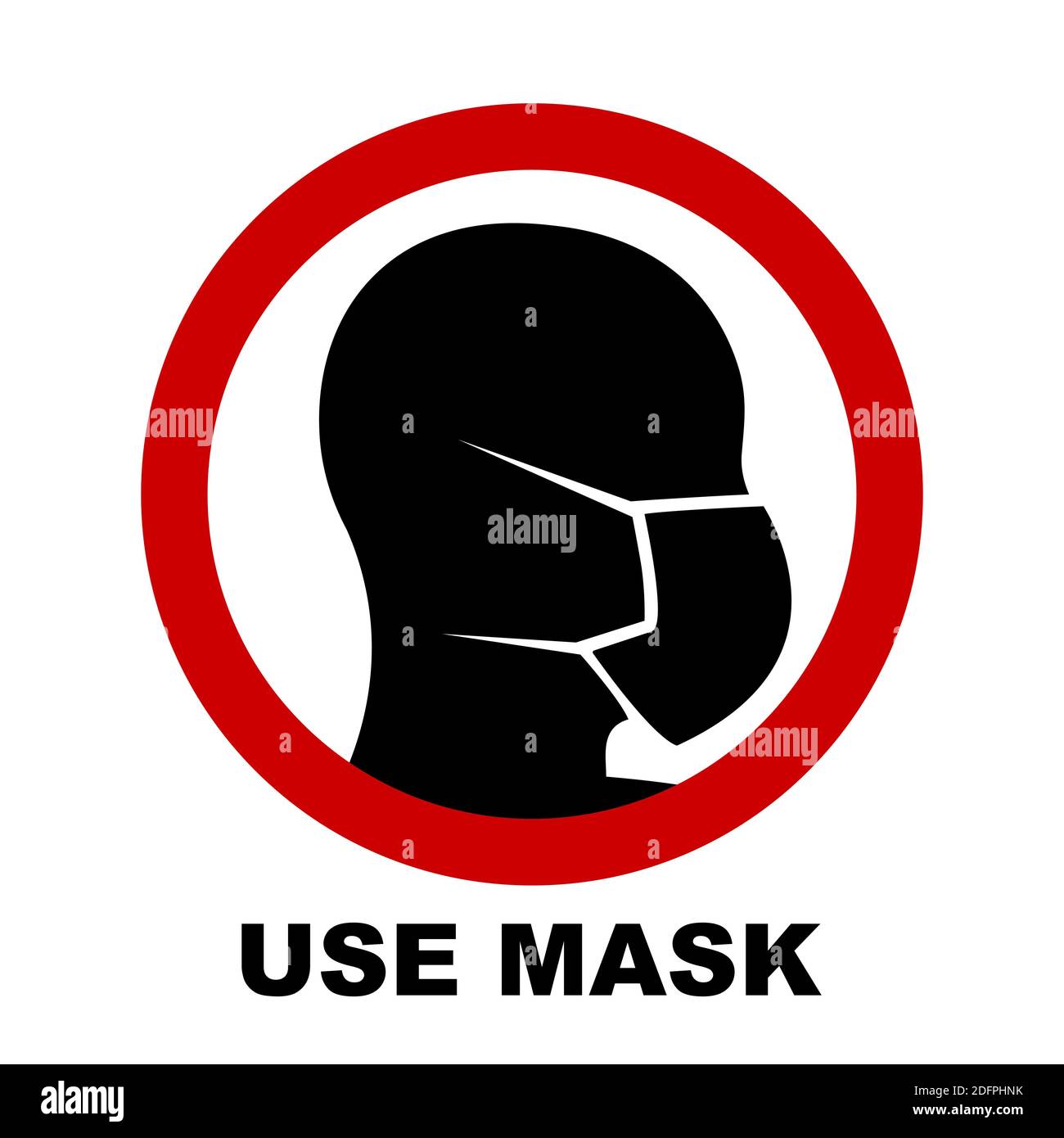 Wear face mask blue sign. Silhouette of head with medical mask on face in red circle. Vector Illustration. Stock Vector