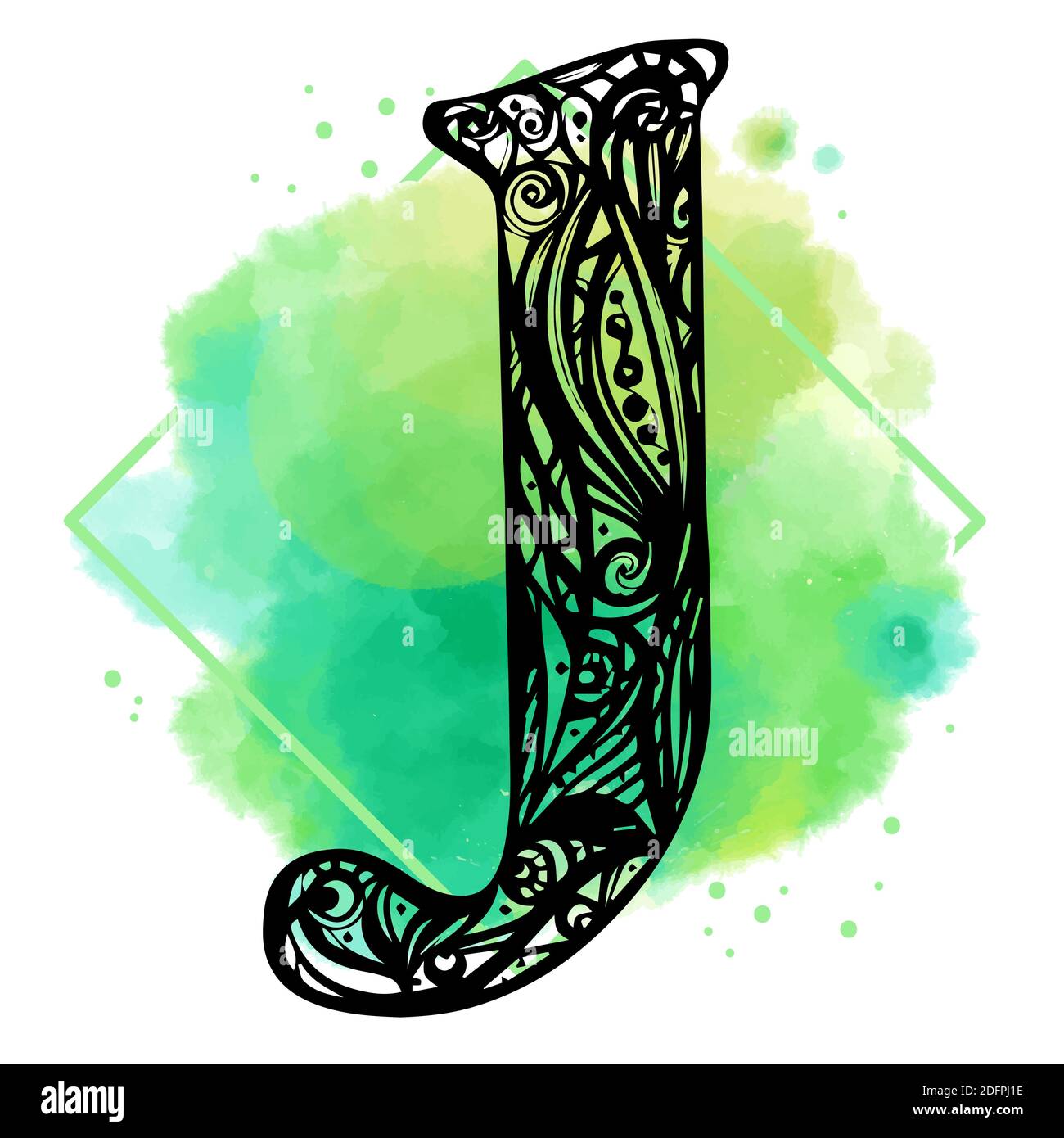 Calligraphic watercolor letter J. Vector illustration Stock Vector ...