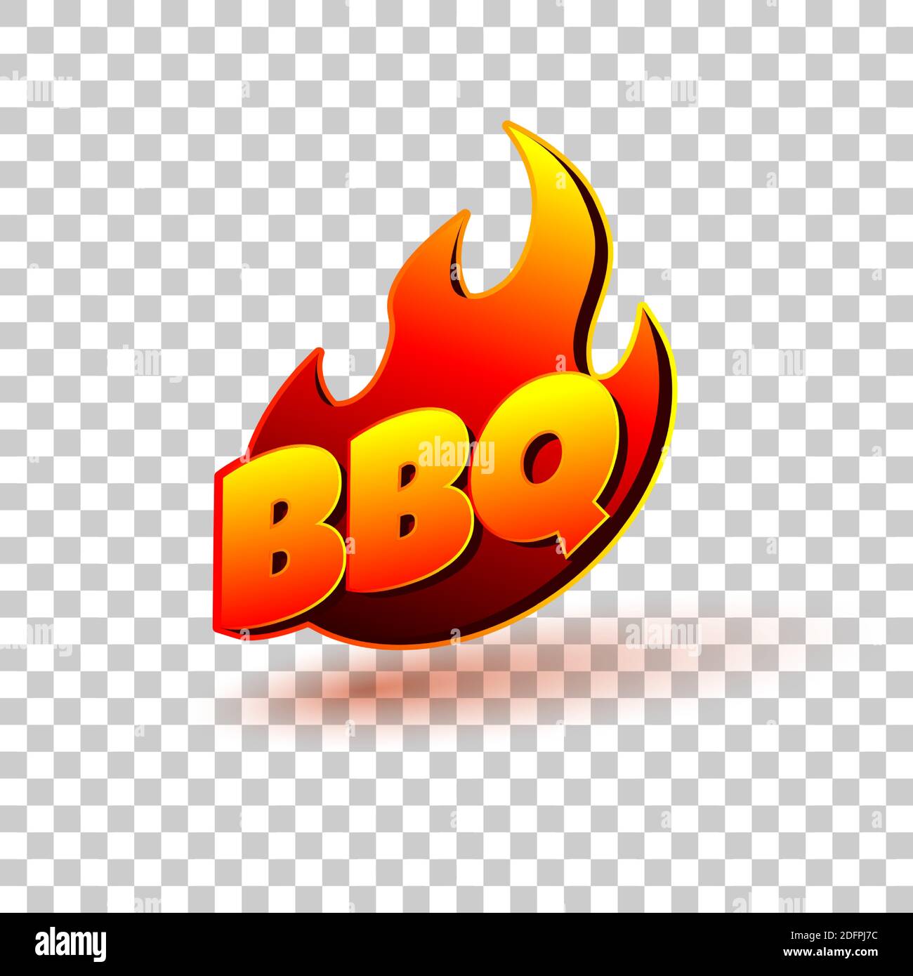 BBQ grill text with fire flames. Label, logo or banner design for